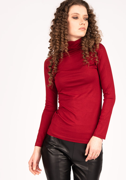 Women's Jersey Long Sleeve Turtleneck Tee in Red