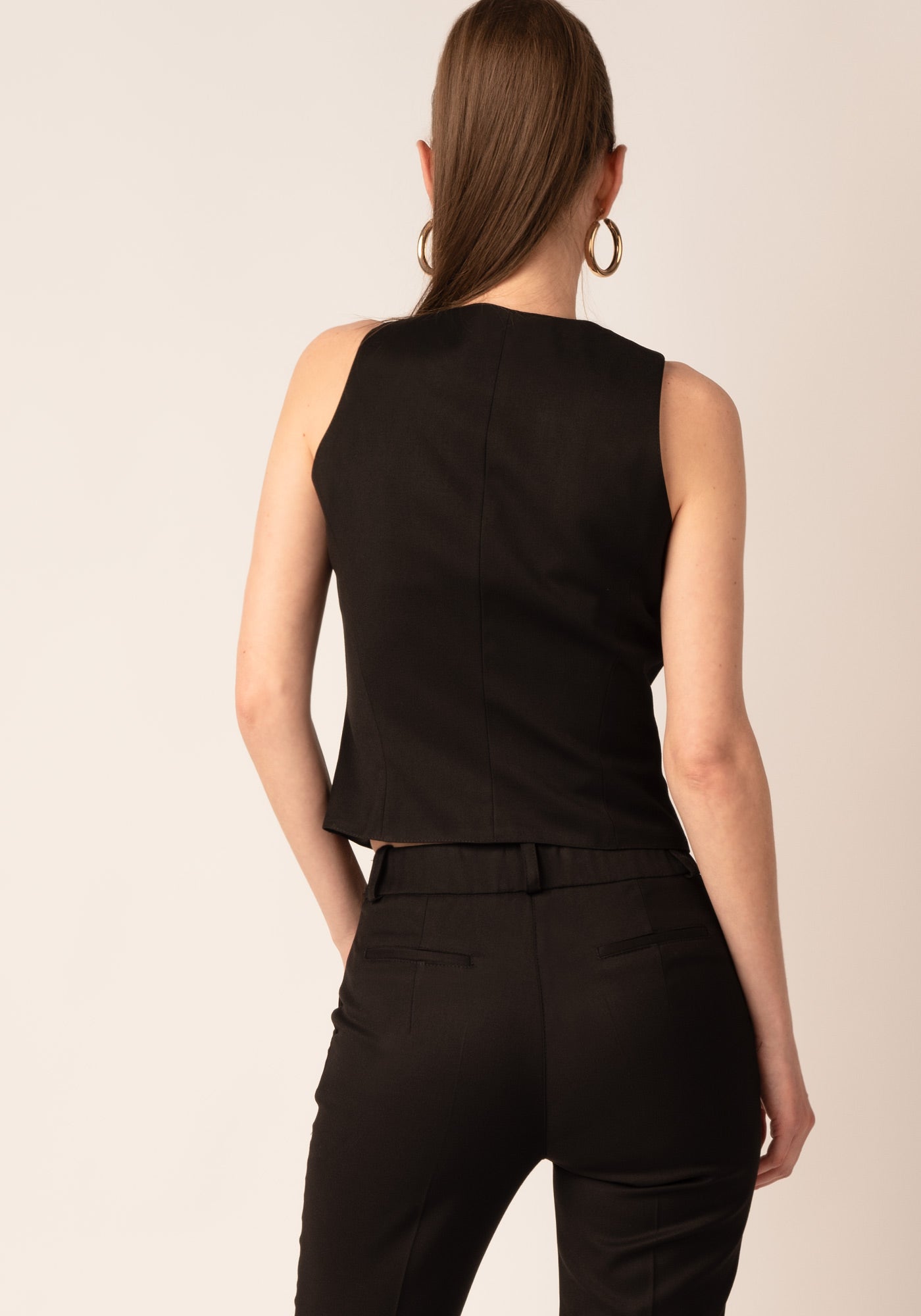 Women's Square Neckline Tailored Button up Vest in Black