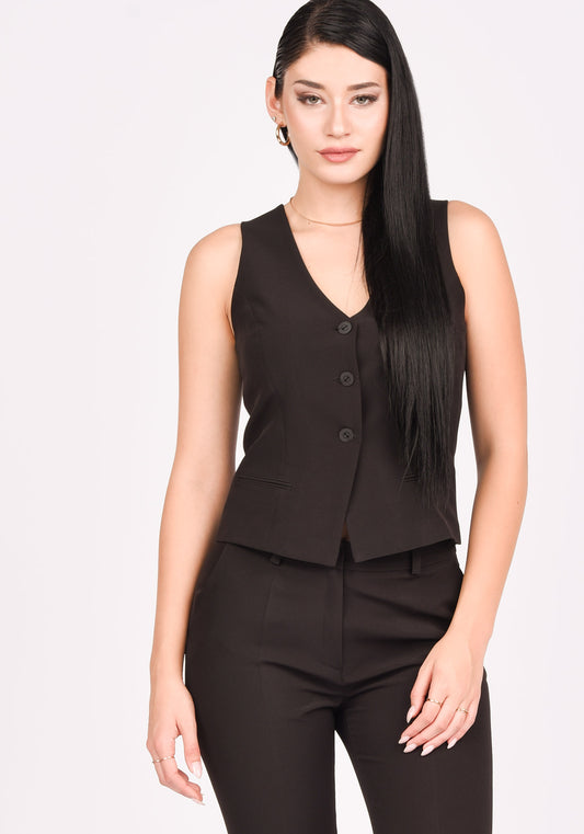 Single Breasted Tailored Women's Vest in Black