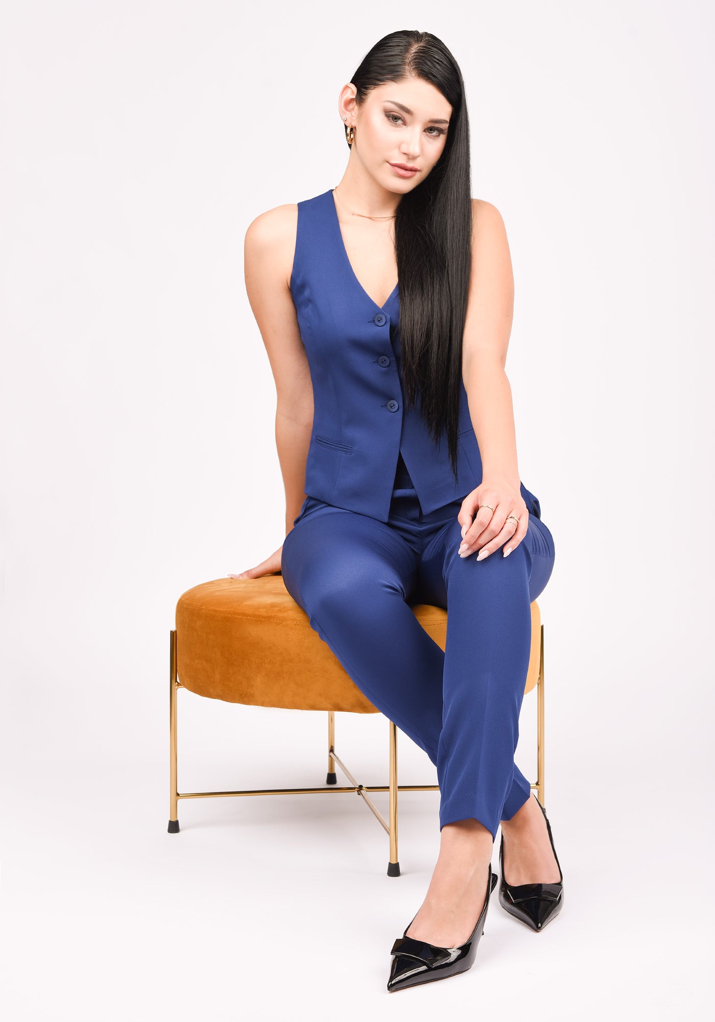 Single Breasted Tailored Women's Vest in Blue
