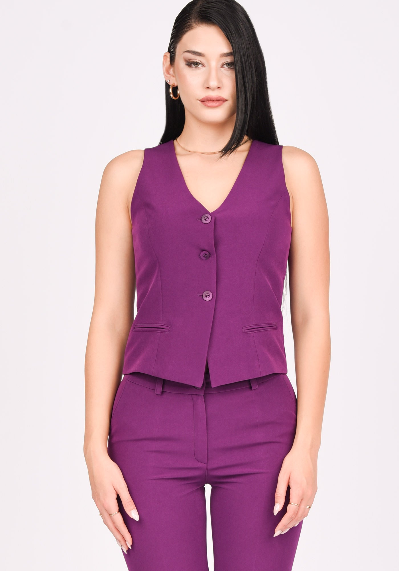 Single Breasted Tailored Women's Vest in Midnight Purple