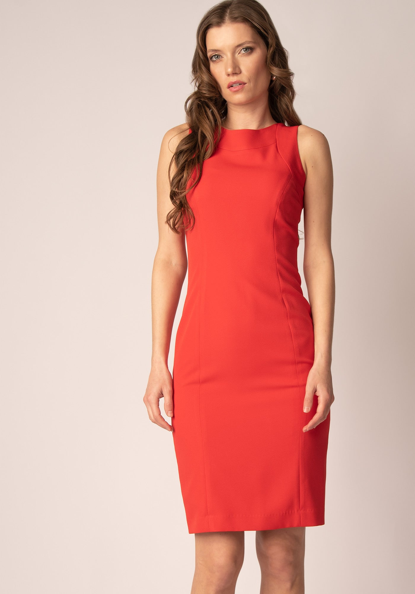 Tailored Midi Office Dress in Red