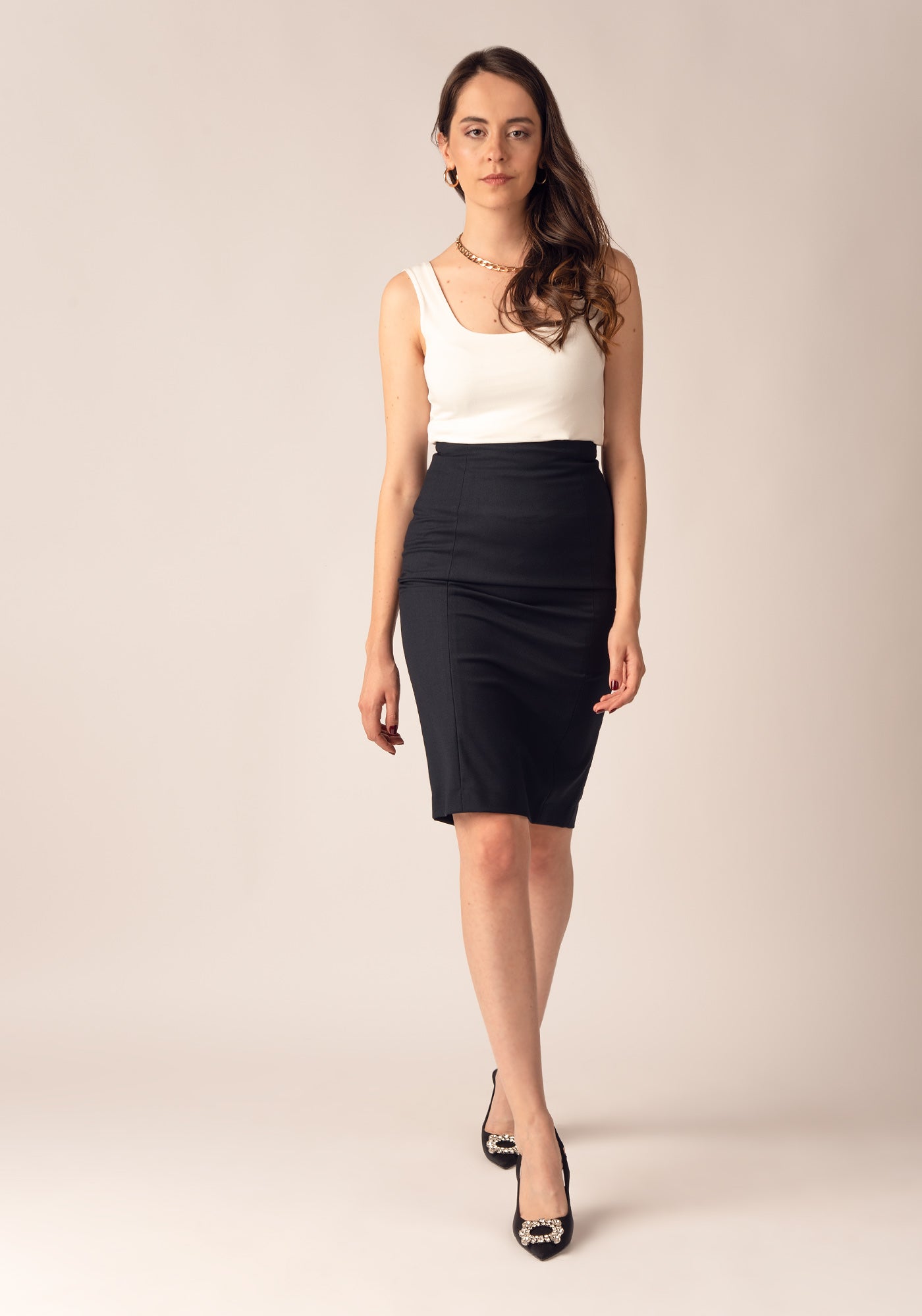 High Waisted Pencil Skirt in Navy