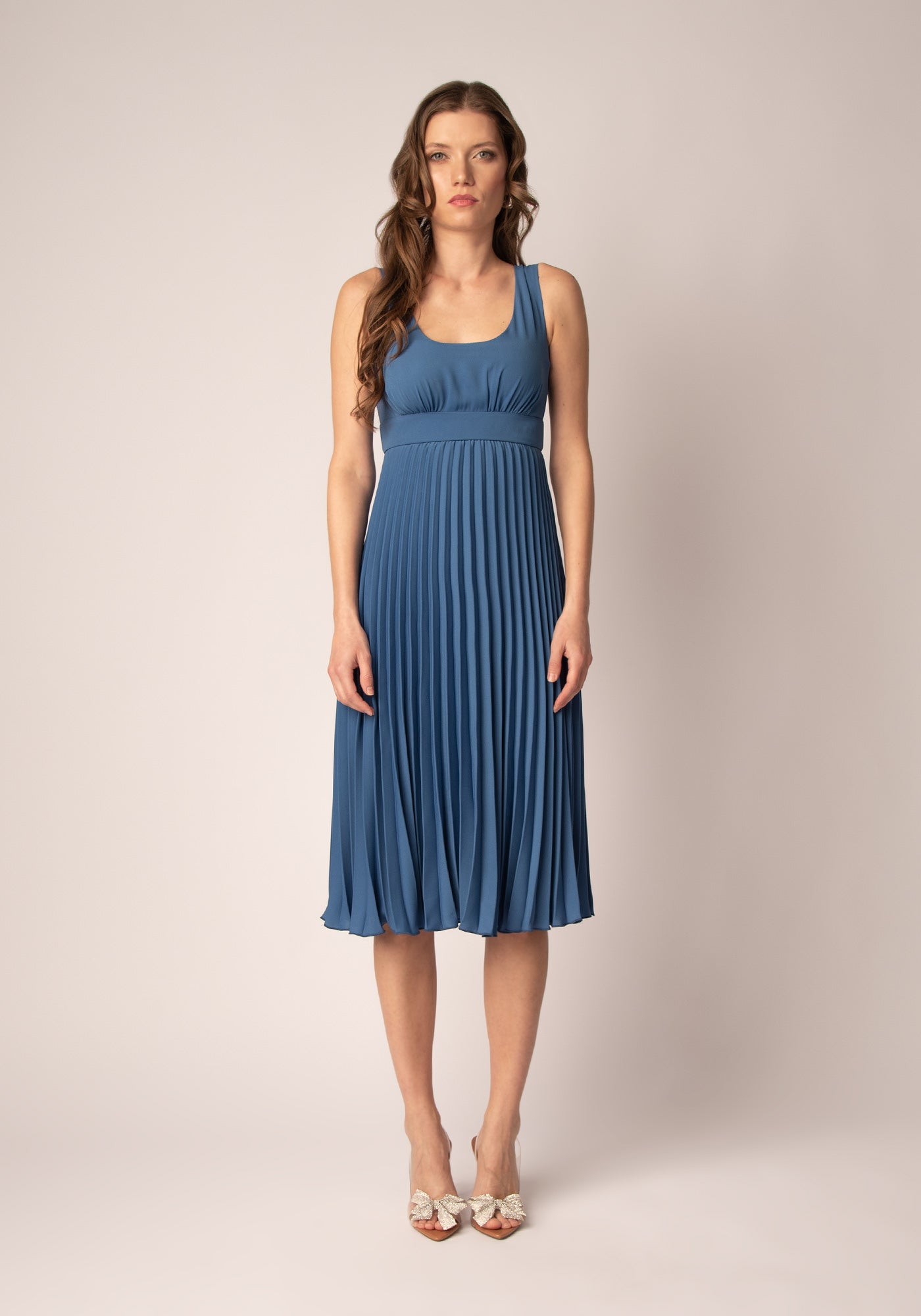 Midi Dress with Soleil pleats in Blue