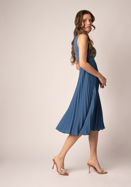 Midi Dress with Soleil pleats in Blue