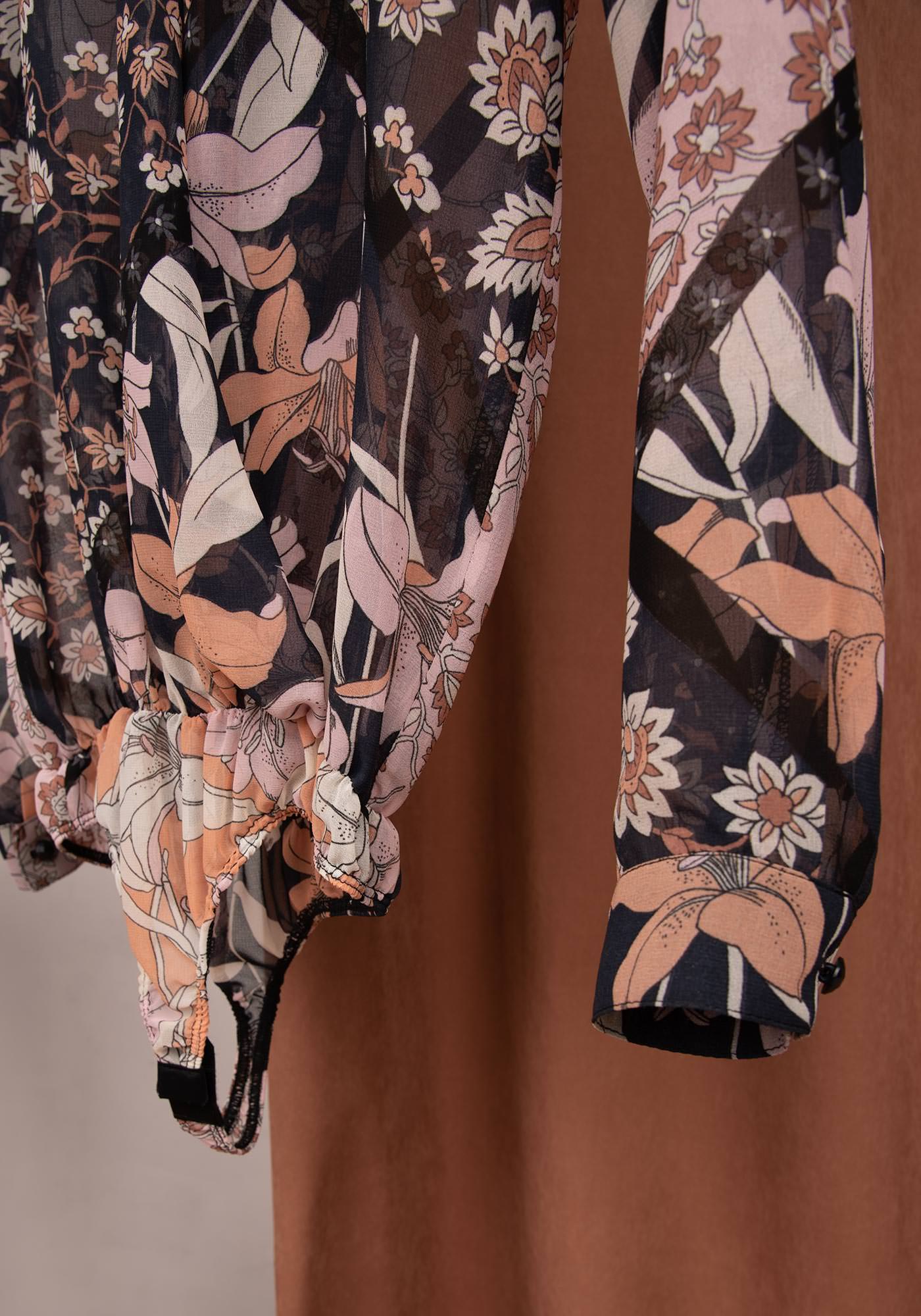 Wrap Front Women's Chiffon Bodysuit Shirt in Floral print