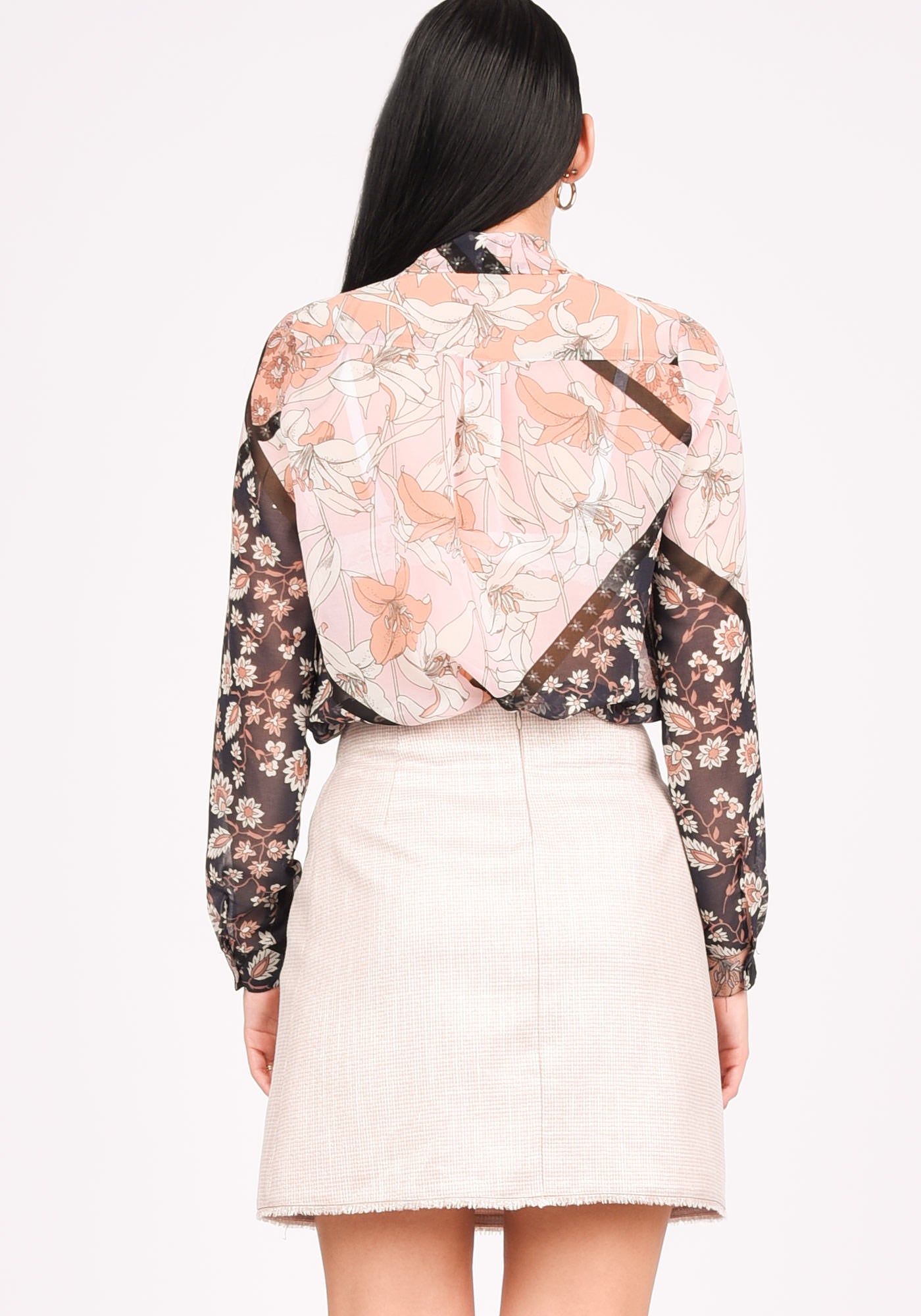 Wrap Front Women's Chiffon Bodysuit Shirt in Floral print