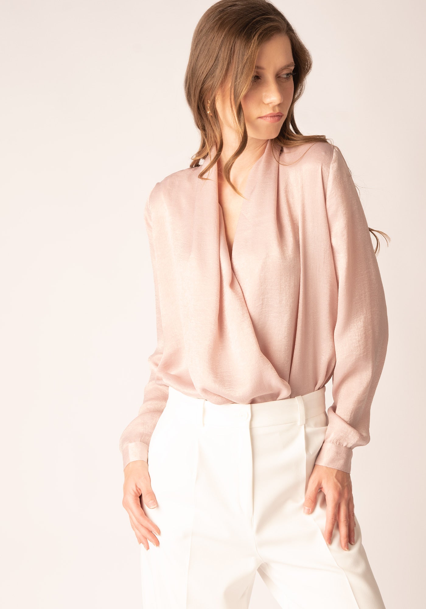 Wrap Front Women's Bodysuit Shirt in Blush