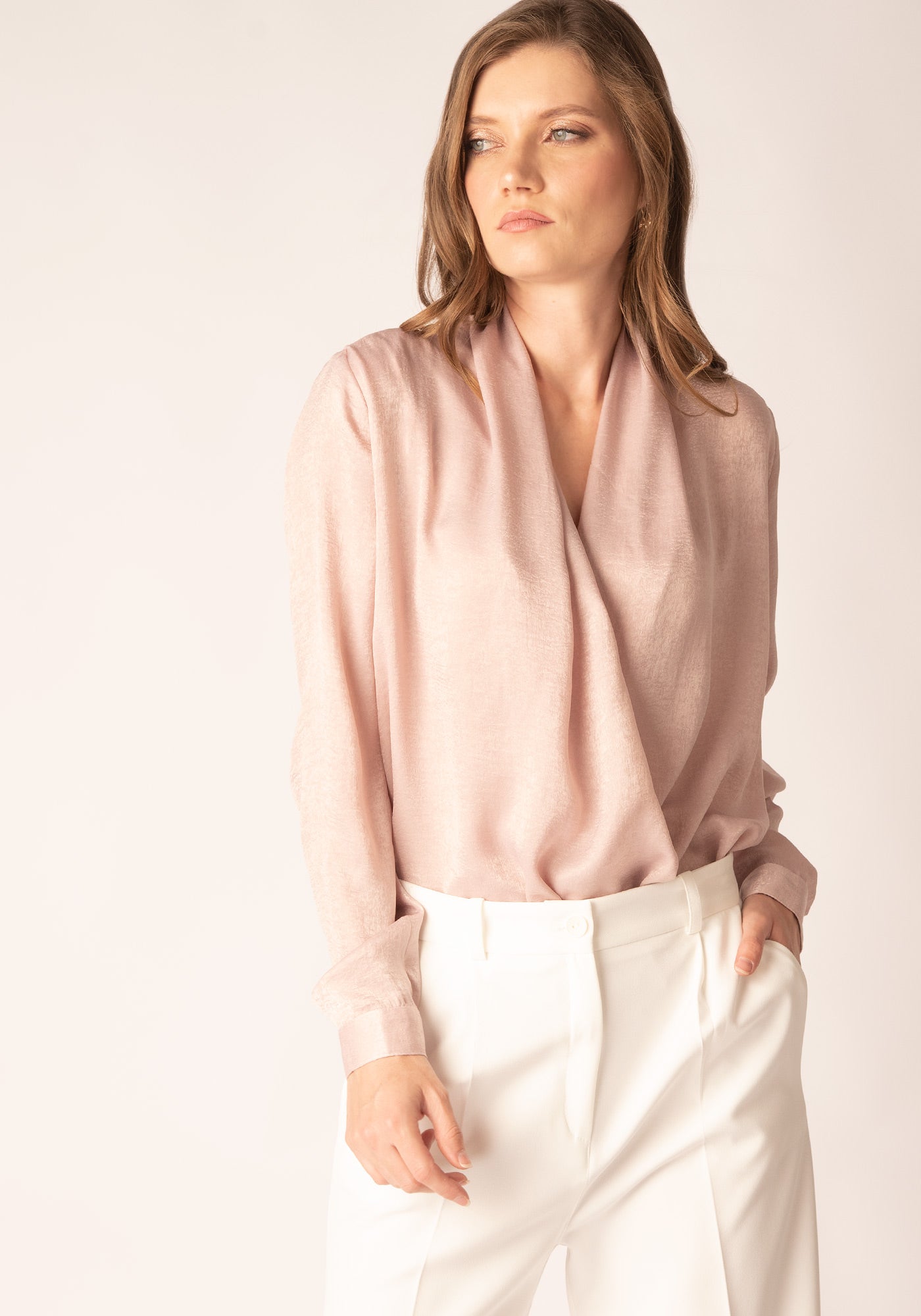 Wrap Front Women's Bodysuit Shirt in Blush