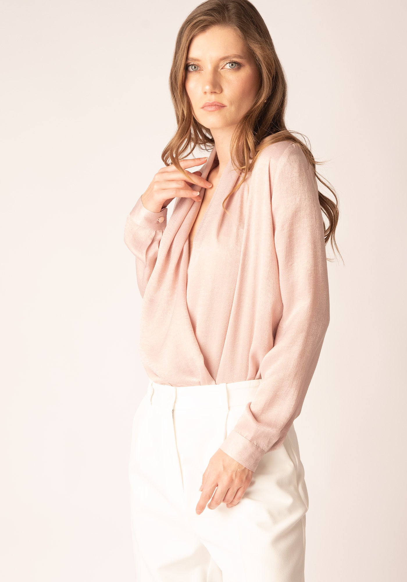 Wrap Front Women's Bodysuit Shirt in Blush
