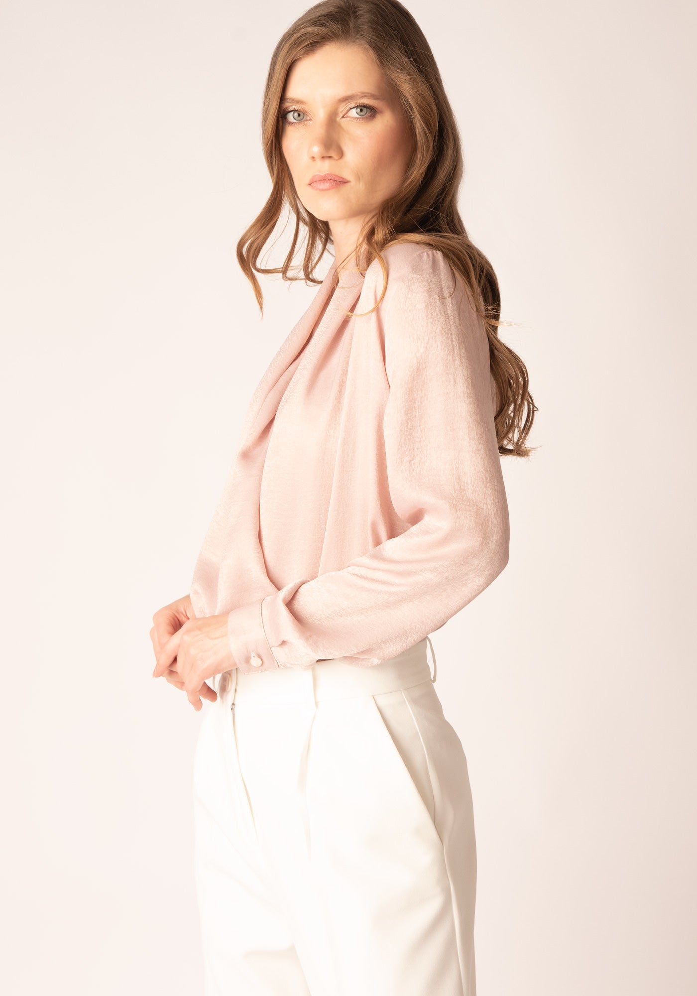 Wrap Front Women's Bodysuit Shirt in Blush