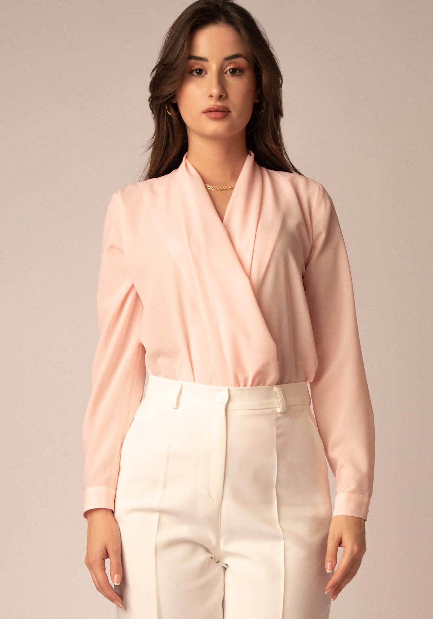 Wrap Front Women's Bodysuit Shirt in Pale pink