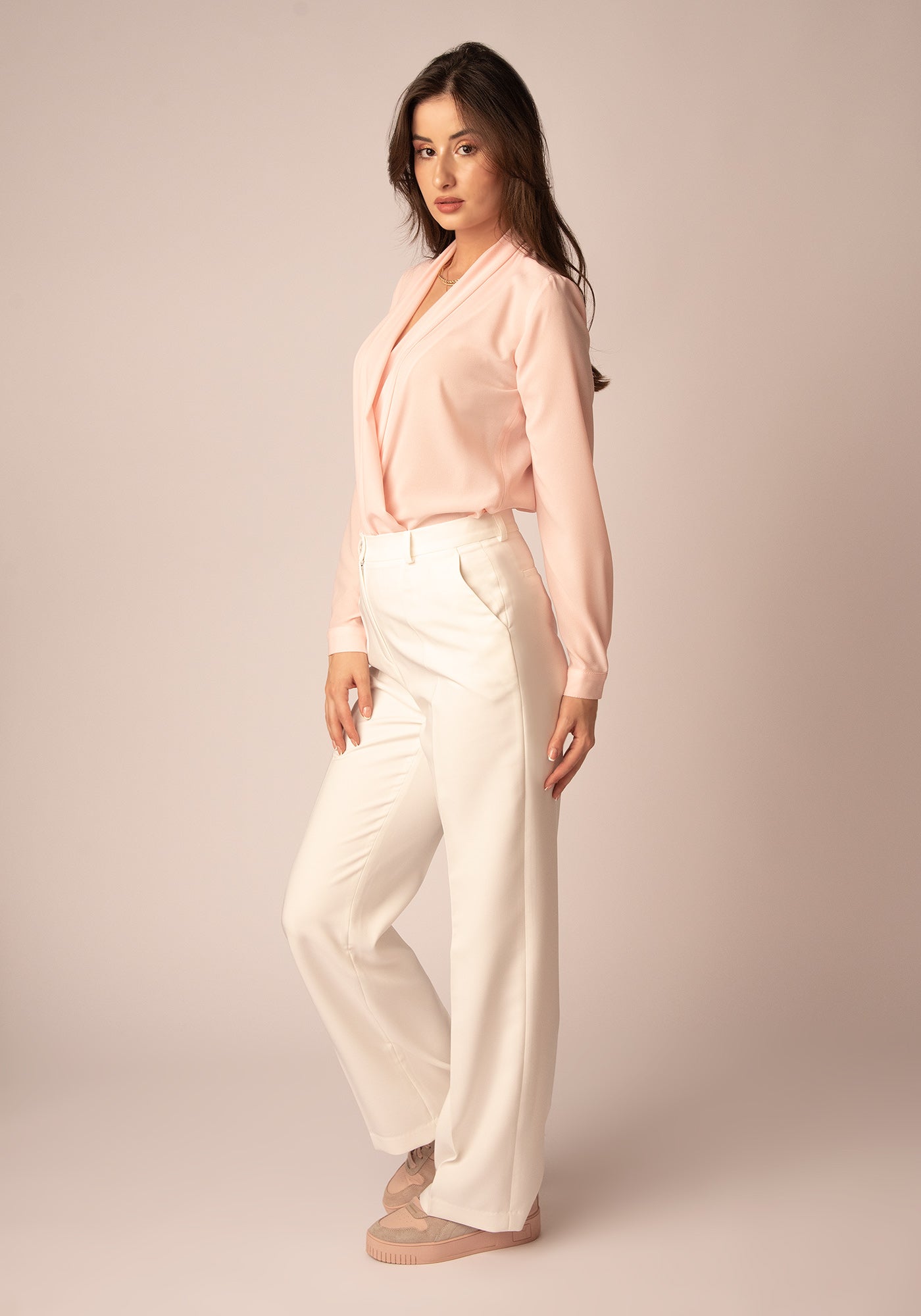 Wrap Front Women's Bodysuit Shirt in Pale pink