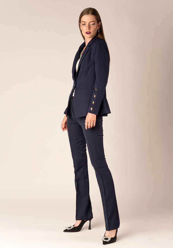 Women's High Waist Bootcut Trousers with Stitched Crease in Navy