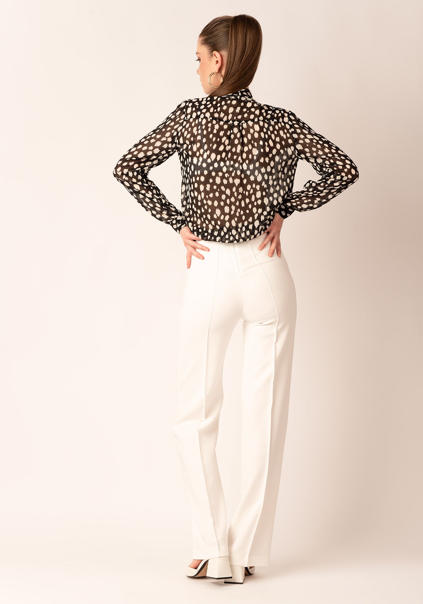 Women's High Waisted Wide Leg Trousers in Ecru