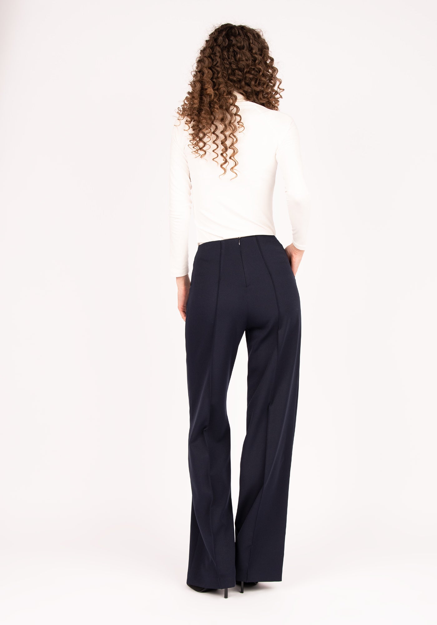 Women's High Waisted Wide Leg Trousers in Navy