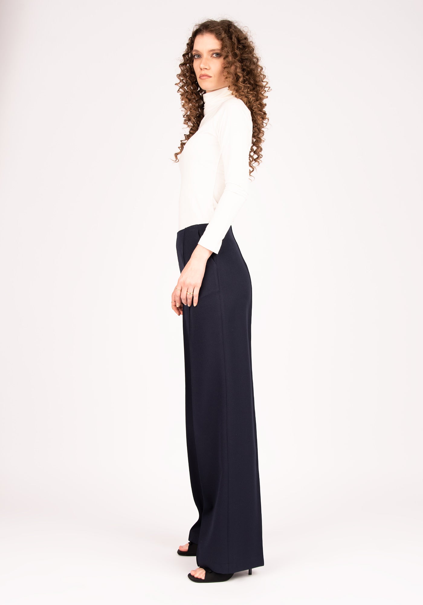 Women's High Waisted Wide Leg Trousers in Navy