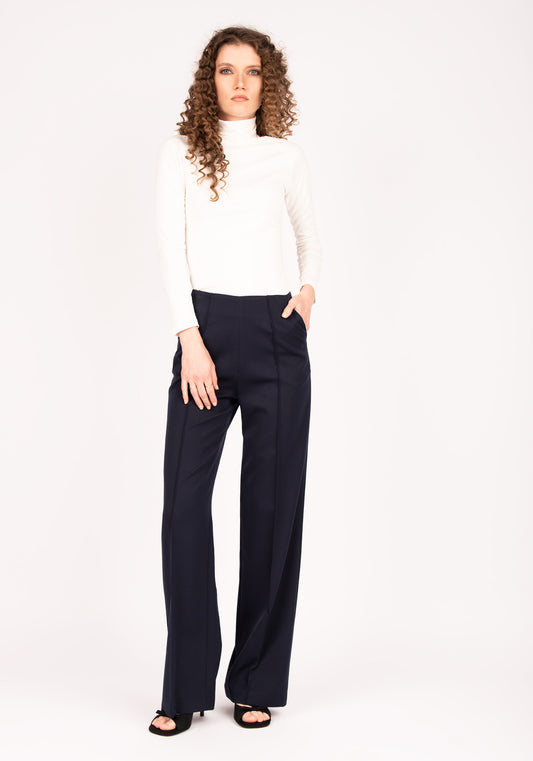 Women's High Waisted Wide Leg Trousers in Navy