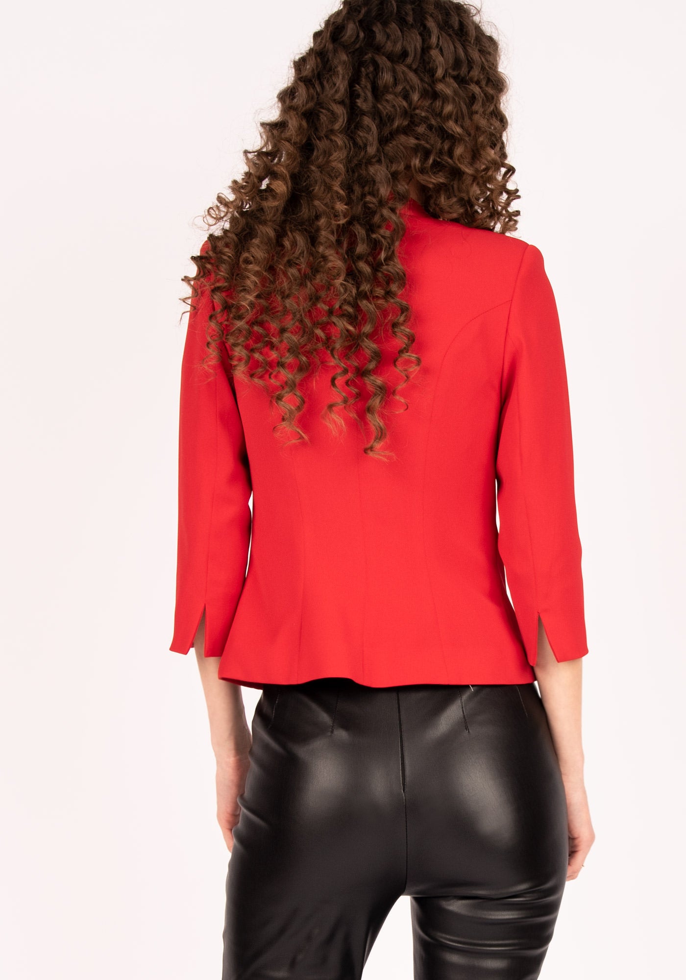 Women's Tailored Single breasted Blazer with Cropped Sleeves in Red